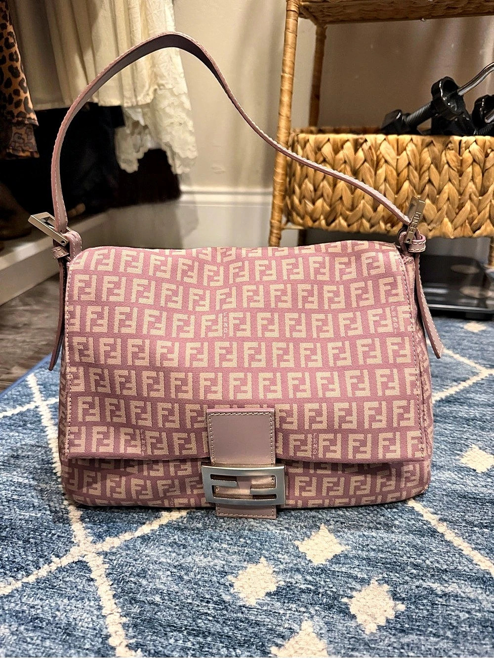 Fendi Zucca Canvas Shoulder Bag Pink